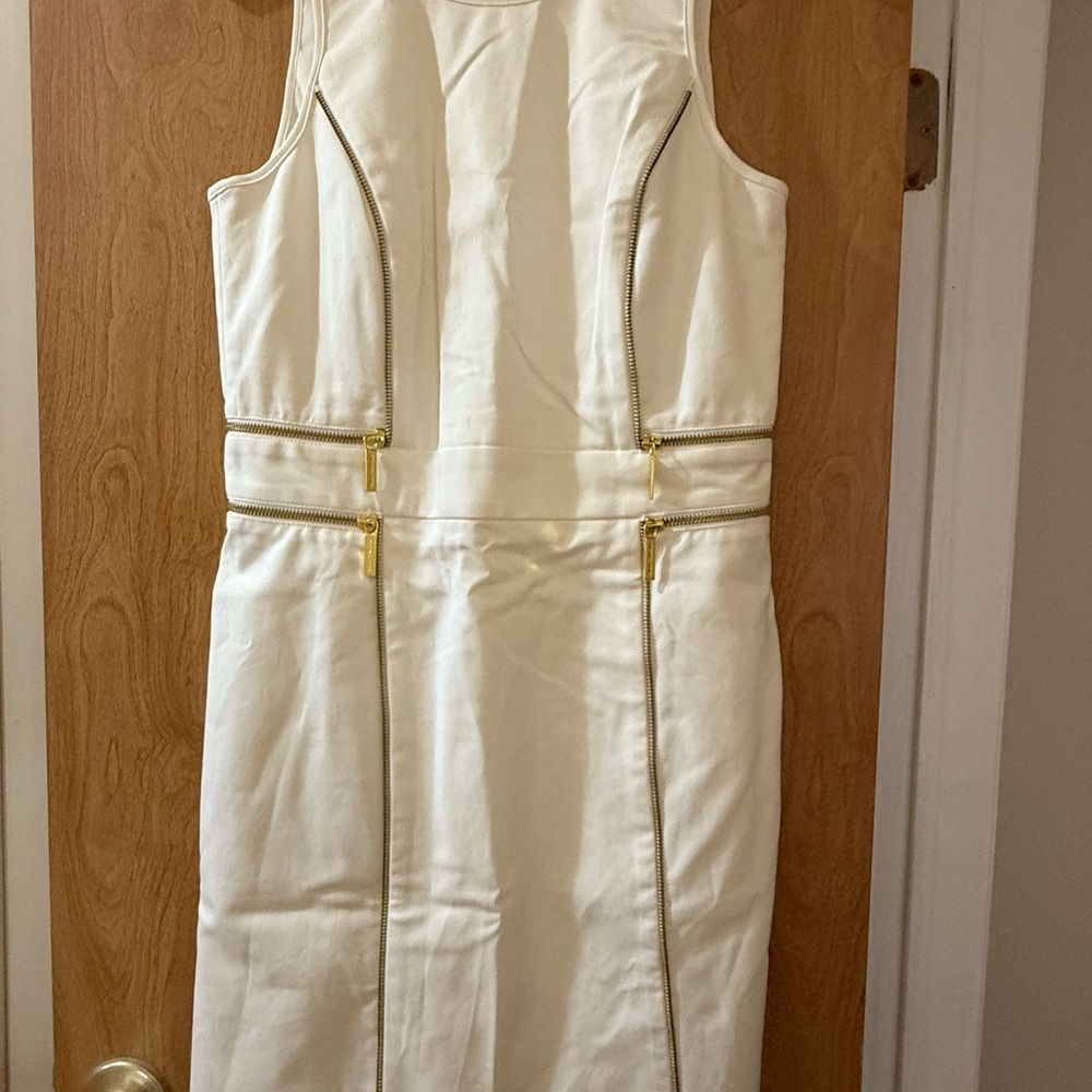Michael Kors Cream Zip-Detail Mini Dress
